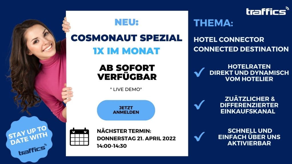 traffics Webinar Anmeldung Cosmonaut Spezial - Connected Destination Hotel Connector